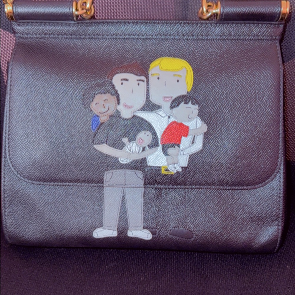 Dolce & Gabbana Black Messenger Bag with Family Artwork